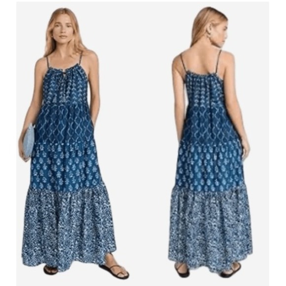 Faherty Dresses & Skirts - FAHERTY Sun Chaser Organic Cotton Silk Sunburst Tassel Boho Tiered Maxi Dress